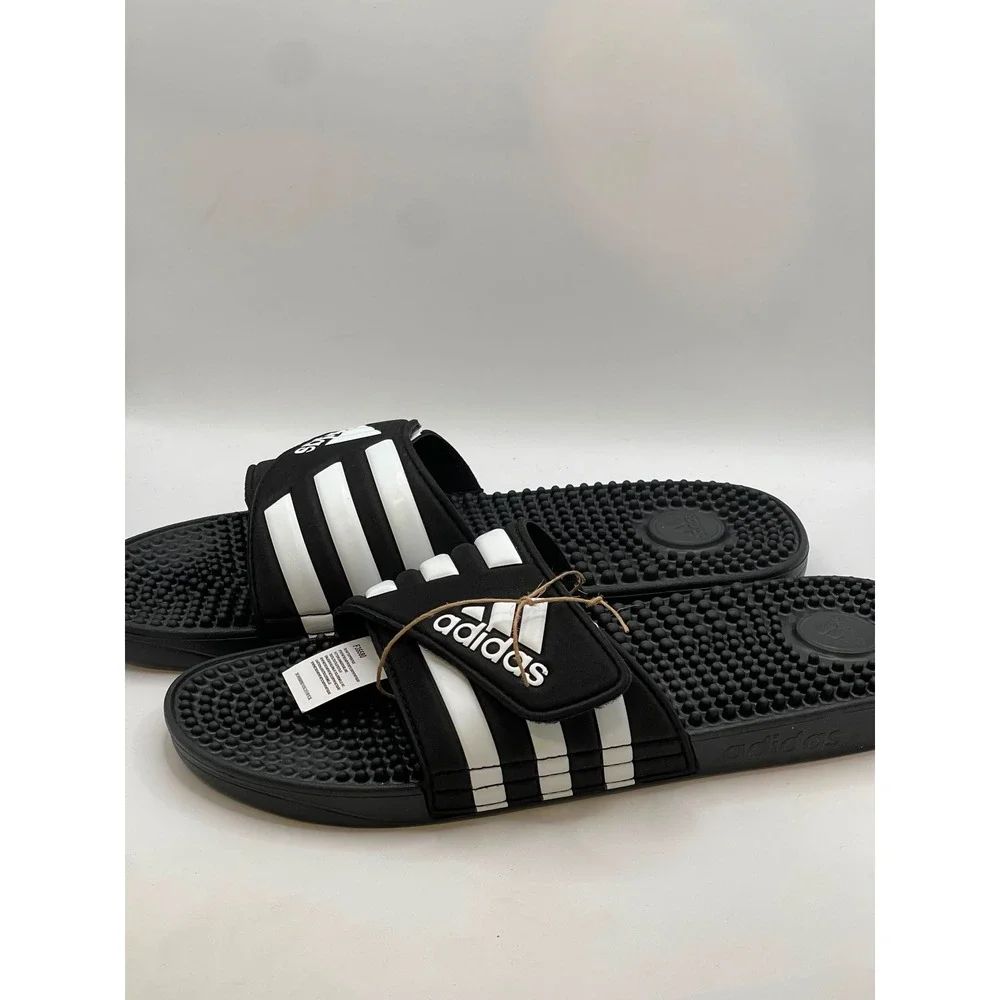 Adidas Adissage Mens Slides Black White Massage Footbed Sandals Size 11